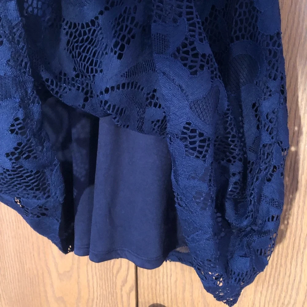 Dark Navy Blue Floral Lace Fit and Flare Dress Size Small - Picture 3 of 9